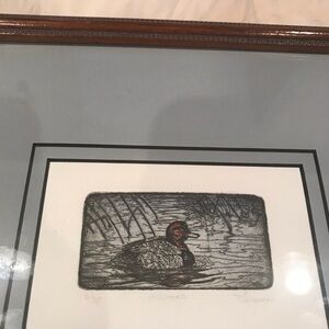 T Callahan ink etching red duck 6/75 matted framed